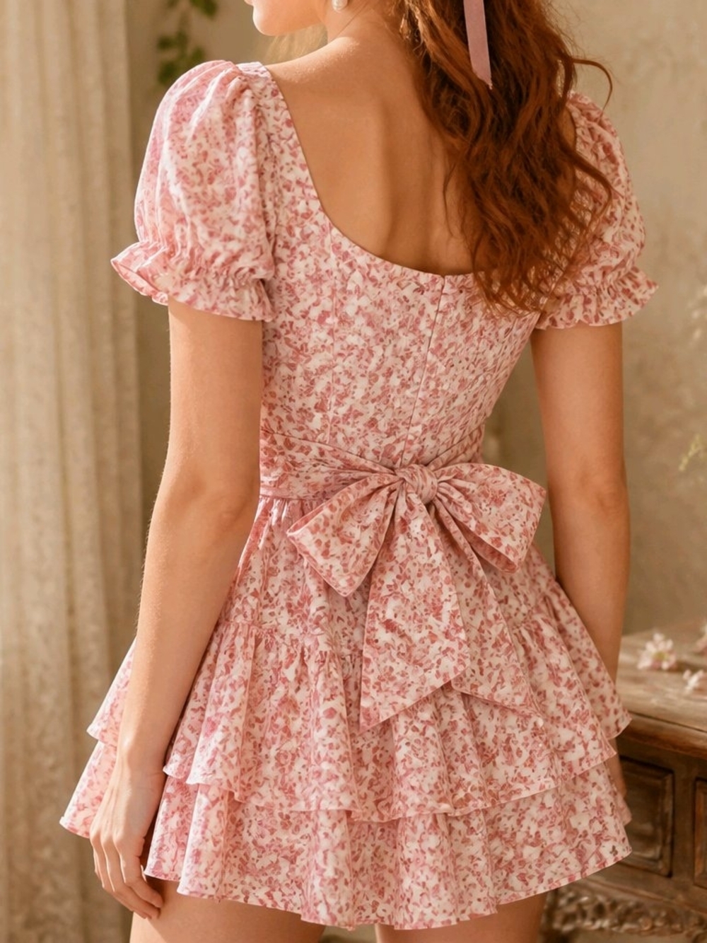 NWT FRANCESCA’S Mi Ami Floral Back Tie Fairycore Mini Romper Cottagecore Tiered